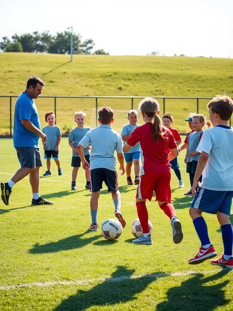 A vibrant image of young football players participating in a training session, showcasing their energy and enthusiasm.