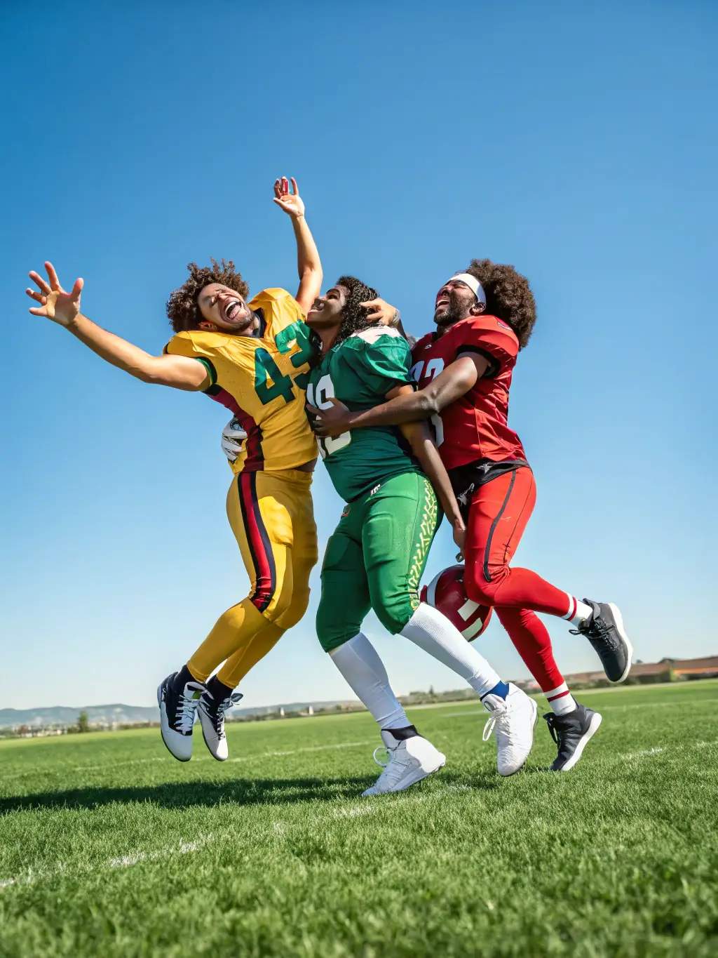 A group of UNION SPORT SANFLORAINE FOOTBALL players celebrating a victory, highlighting the camaraderie and competitive spirit of the club.