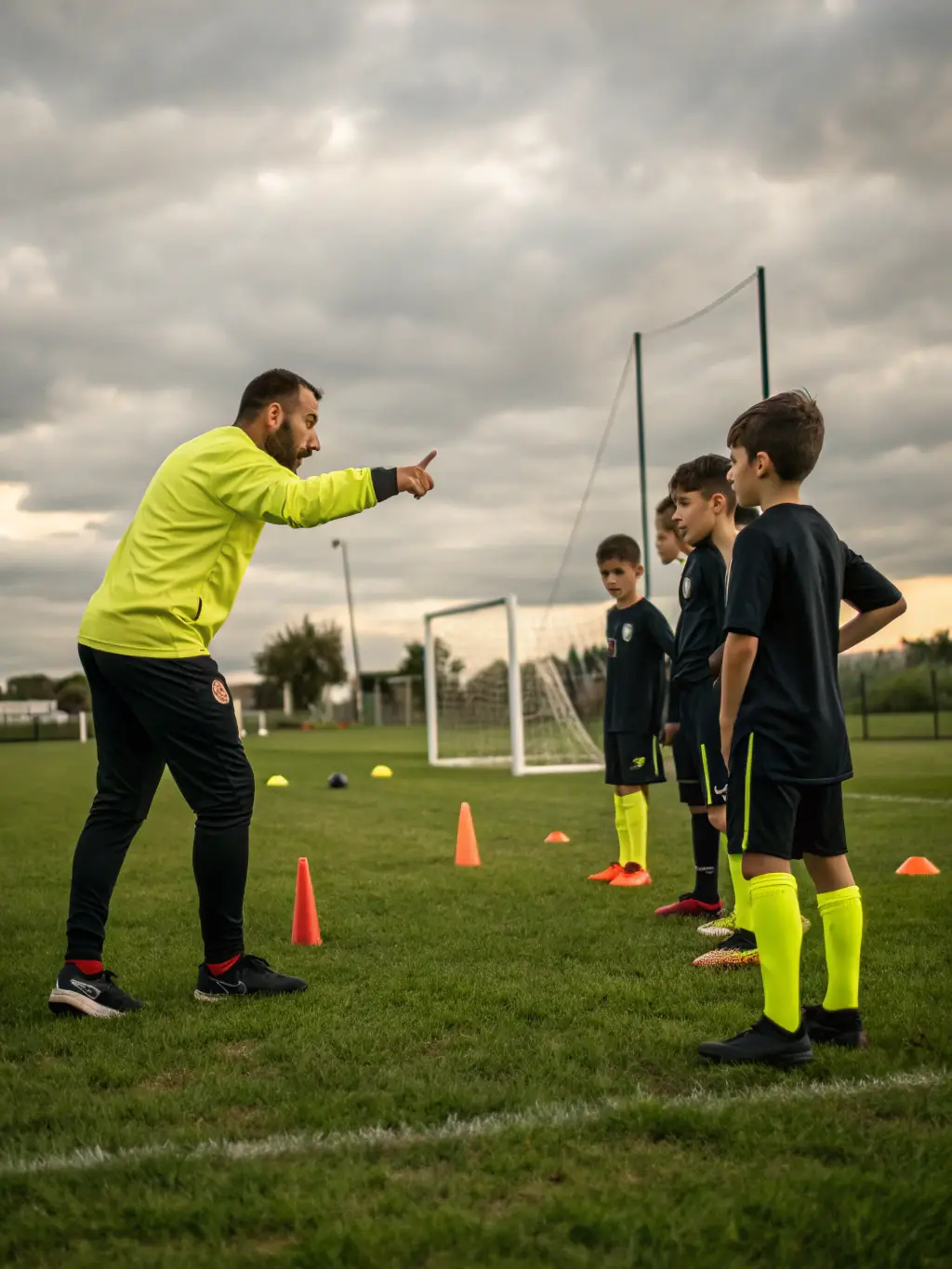A photo of coaches providing personalized training to young athletes, emphasizing skill development and tactical understanding.